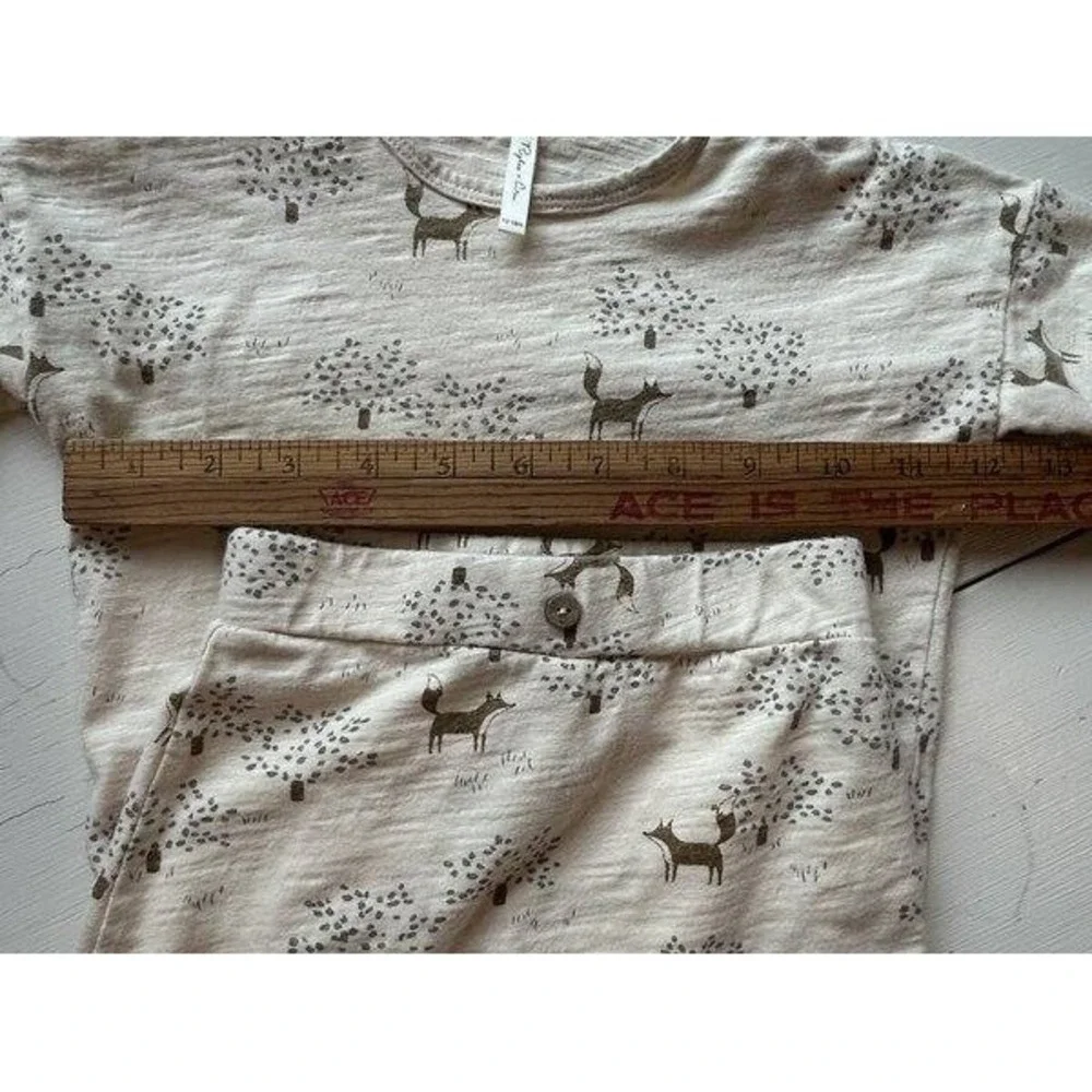 Rylee + Cru Organic Cotton Fox Tree Print 2pc Lounge Pajama Set Cream Tan 12-18